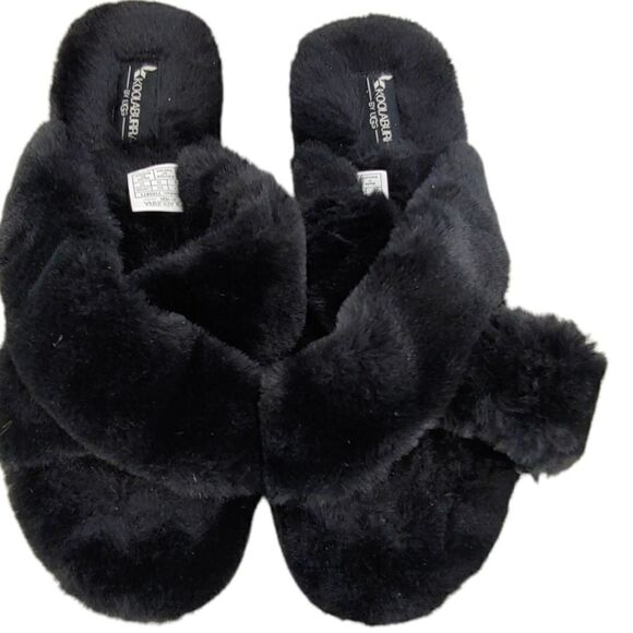 NWOT black faux fur Koolaburra BY UGG Ballia slide slippers size 10 - Picture 3 of 8